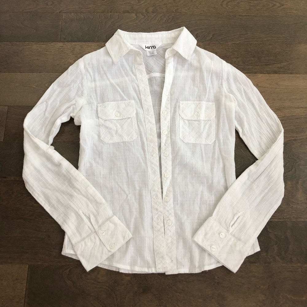 Silver and White Button-Down Blouse from PacSun